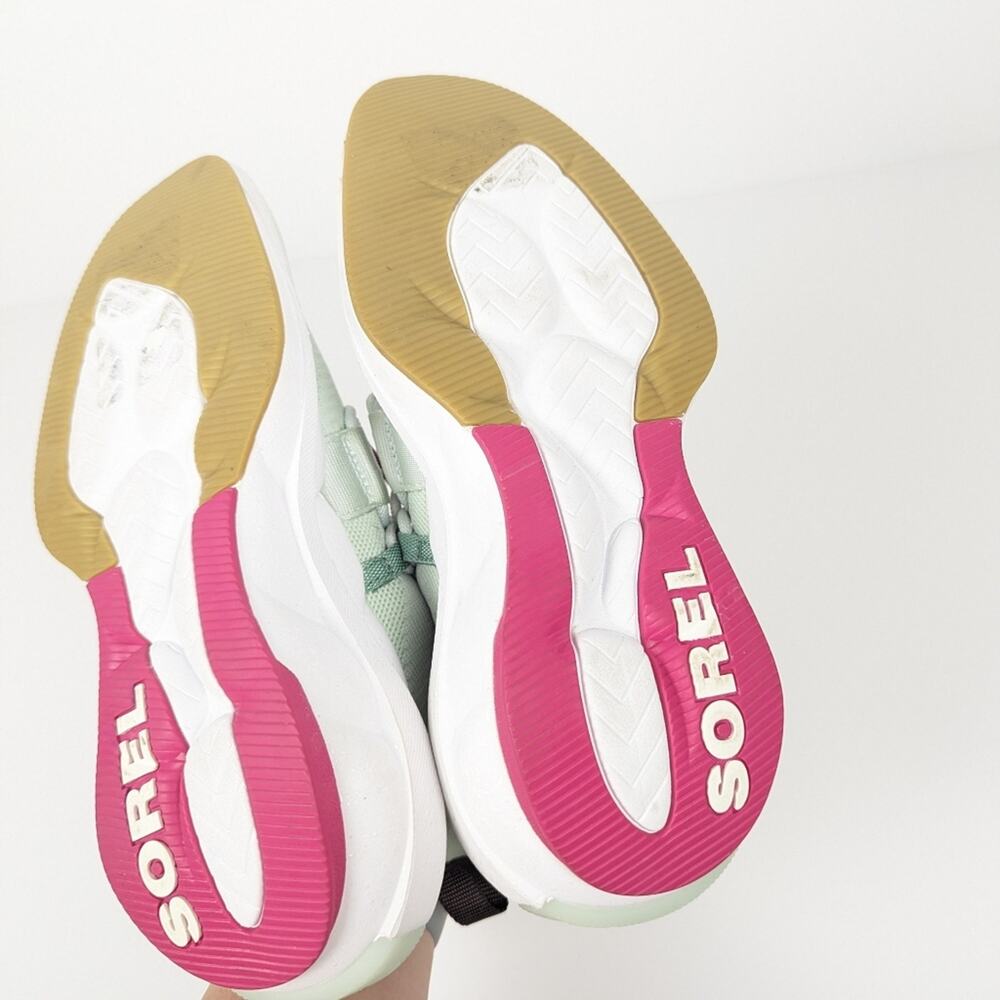 Sorel Mint Green & Pink Explorer Defy Low Sneaker Size 5.5 - Picture 7 of 9